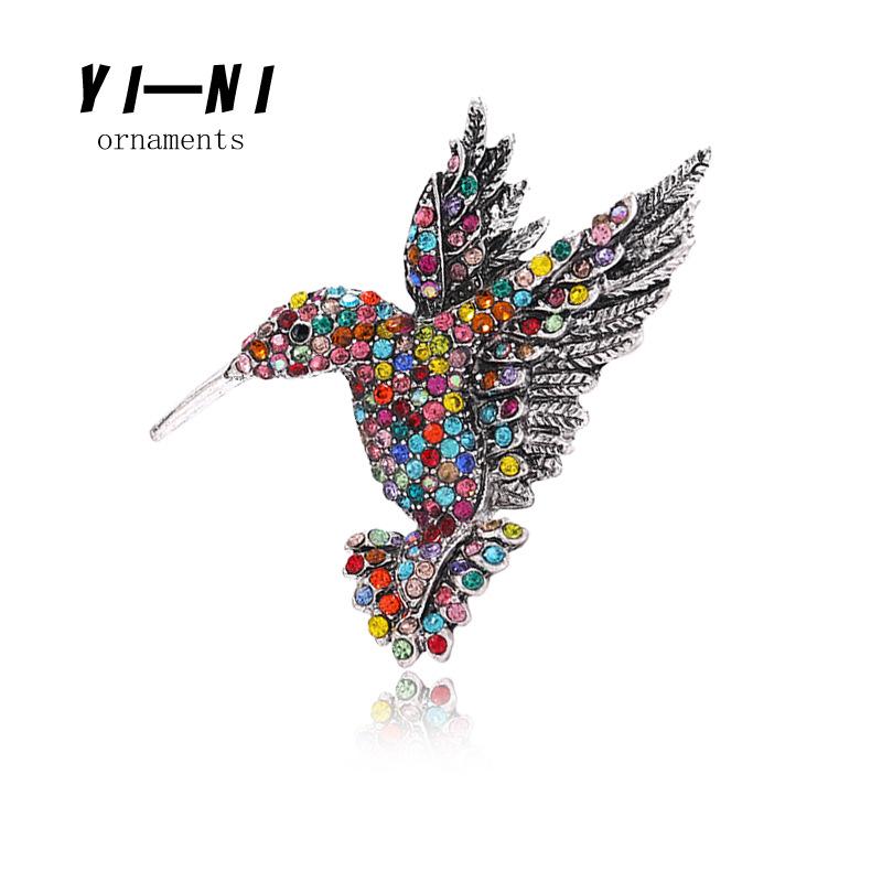 European and American high-end, rhinestone hummingbird brooch, animal chest flower, clothing bird brooch