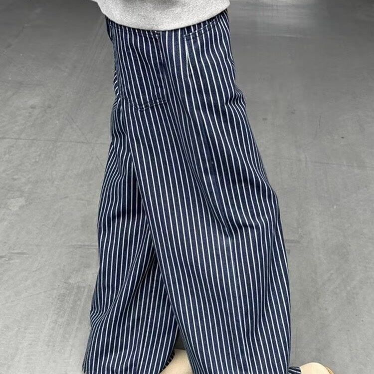 

Американские ретро синие полосатые джинсы широкие брюки клёш повседневные прямые брюки до пола мужские японские повседневные однотонные парные XL синий