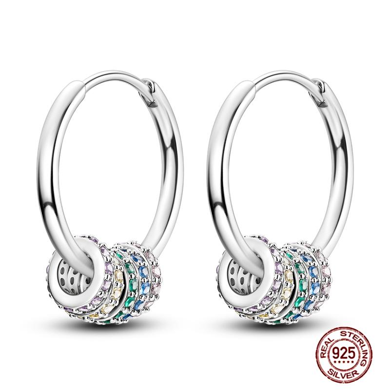 Sparkling Women Hoop Earrings 925 copper Heart Shape Star Moon Round Blue Zircon Fit Origina Drop Earrings Zircon Holiday gifts