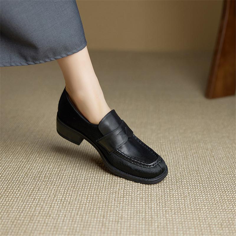 Fashion New Spring/autumn Genuine Leather Women Shoes Round Toe Loafers Shoes for Women Fashion Leopard Print Women Pumps Chunky Heel