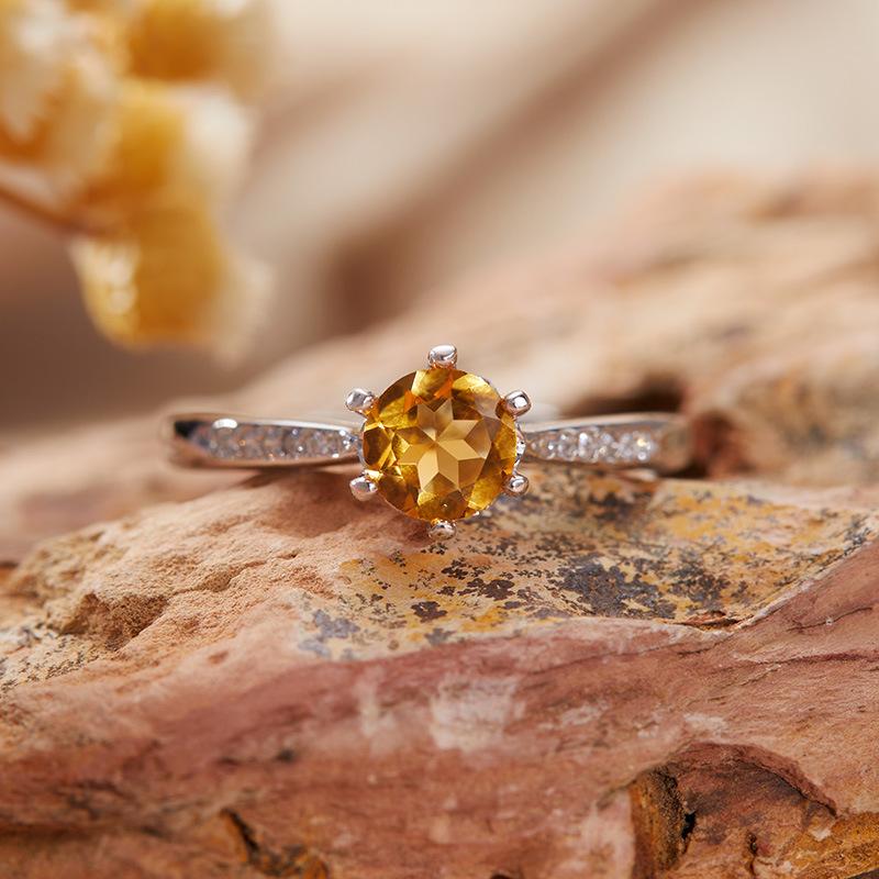 Natural Topaz Garnet Peridot Color Treasure Ring Women'S S925 Sterling Silver With Simple Index Finger Ring