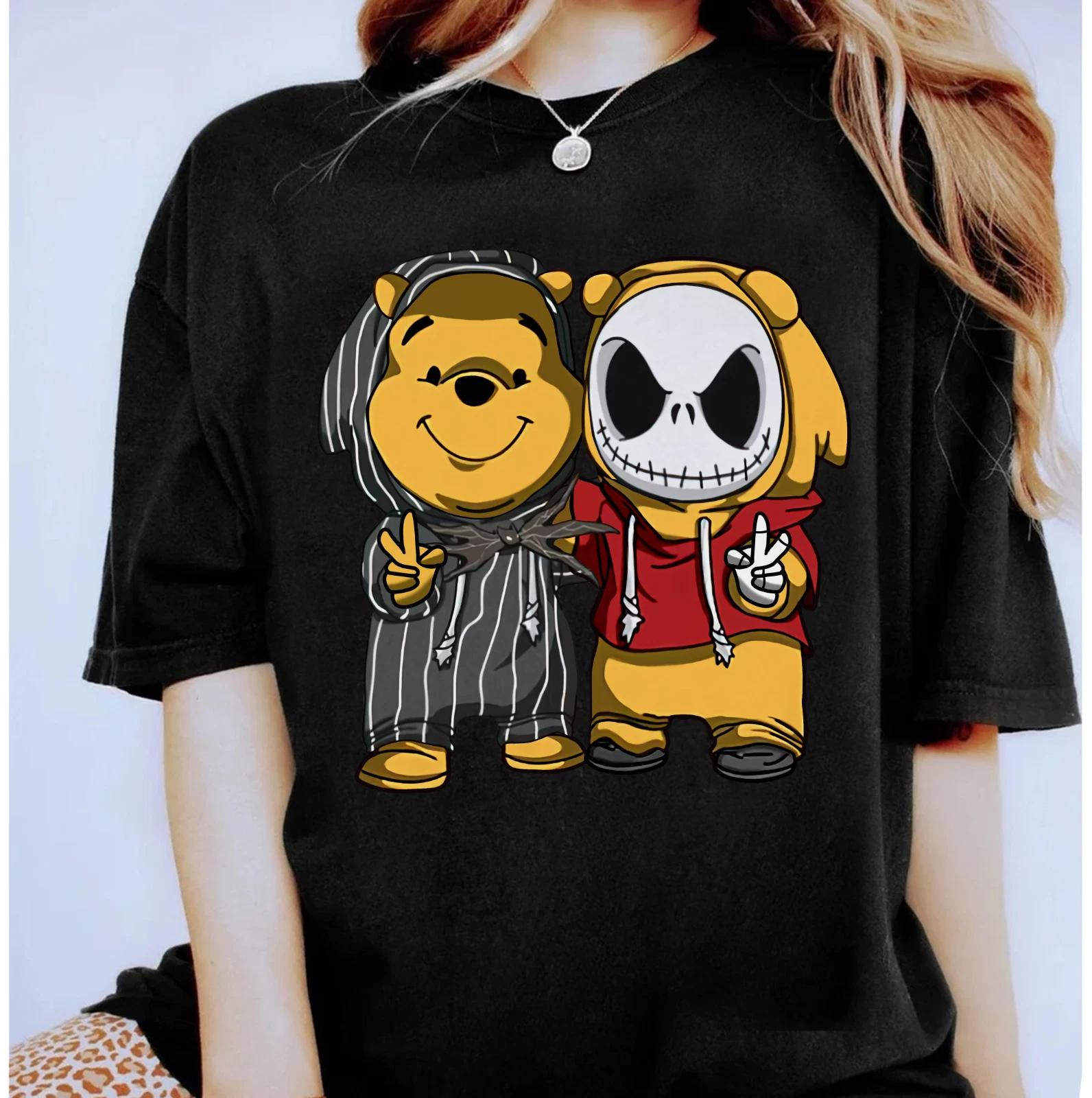 Pooh and Jackskellington Friends Unisex 100% Cotton T-shirt Mens Tees Top Adul100% Cotton T-shirt Mens Tees Top 100% Cotton T-shirt Mens Tees Top 9574 S