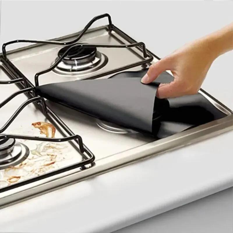 4Pcs Gas Stove Protectors Kitchen Reusable Burner Covers Mat Protector Cleaning Pad Liner Cover top gas stove protectors