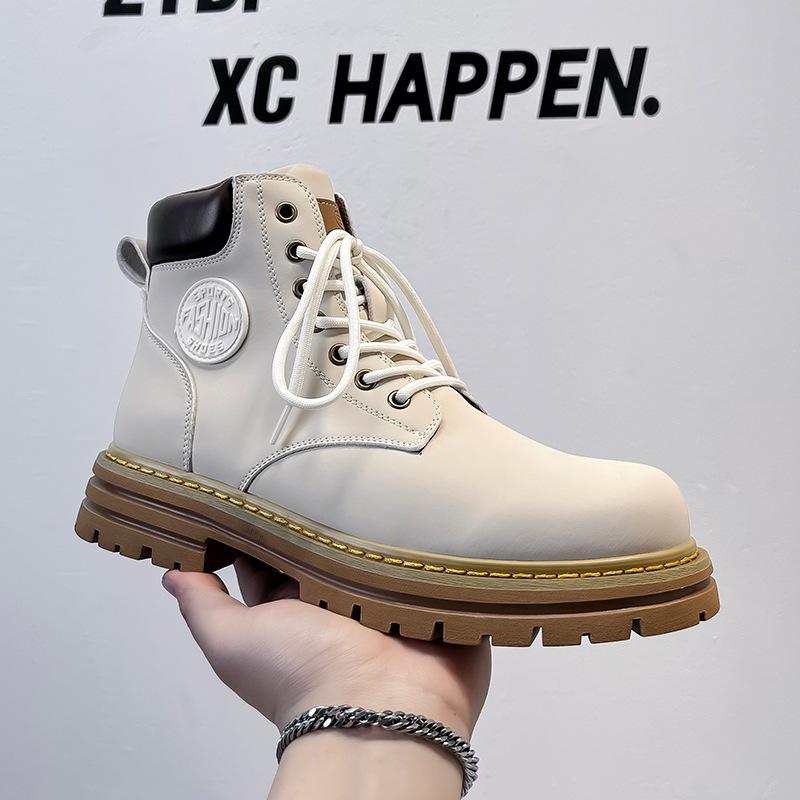 Couple's Rhubarb Boots Don't Suck, Velvet Tooling Boots, Thick-soled Height-increasing Versatile Men's Martin Boots 6519-A