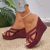2026 Summer Cross Strap Wedge Slippers for Women Plus Size Suede Platform Peep Toe Outdoor Women Shoes High Heels Slide Sandals