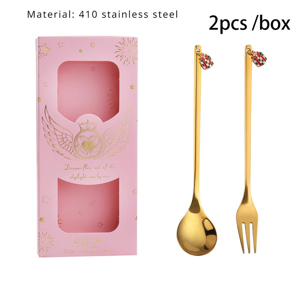 HANYANG Stainless Steel Christmas Dessert Spoon and Fork Gift Set Fruit Fork Father Christmas Coffee Spoon Hotel Household Tableware