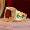 Vintage Inlaid White Green Red CZ Women's Ring Trendy Gold Color Geometry Daily Wear Party Jewelry Anniversary Gift