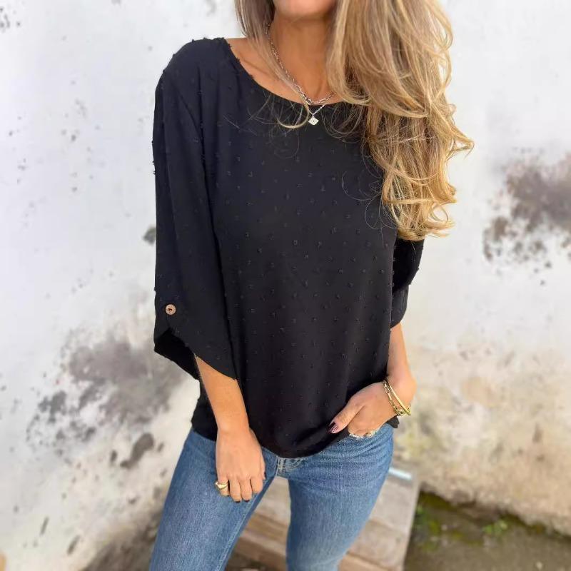 

Spring and Autumn New Style Round Neck Solid Color Fashion Simple Casual Loose T-shirt Women s Tops S чёрный