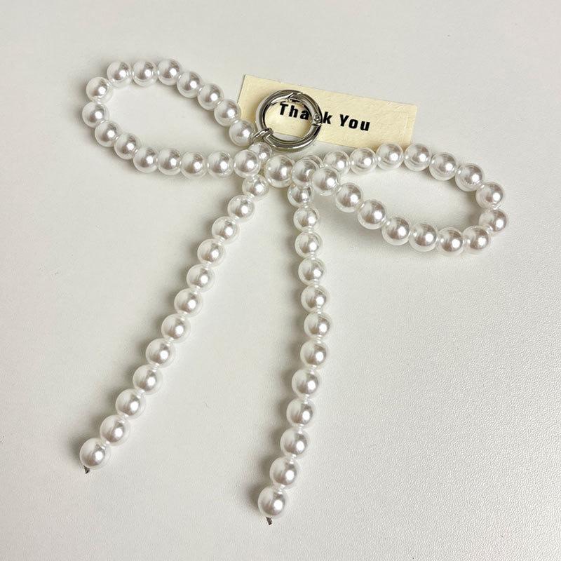 Y2K Korean Imitation Pearl Beaded Bowknot Keychain for Women Girls Bow Pendant Bag Decoration Accessories