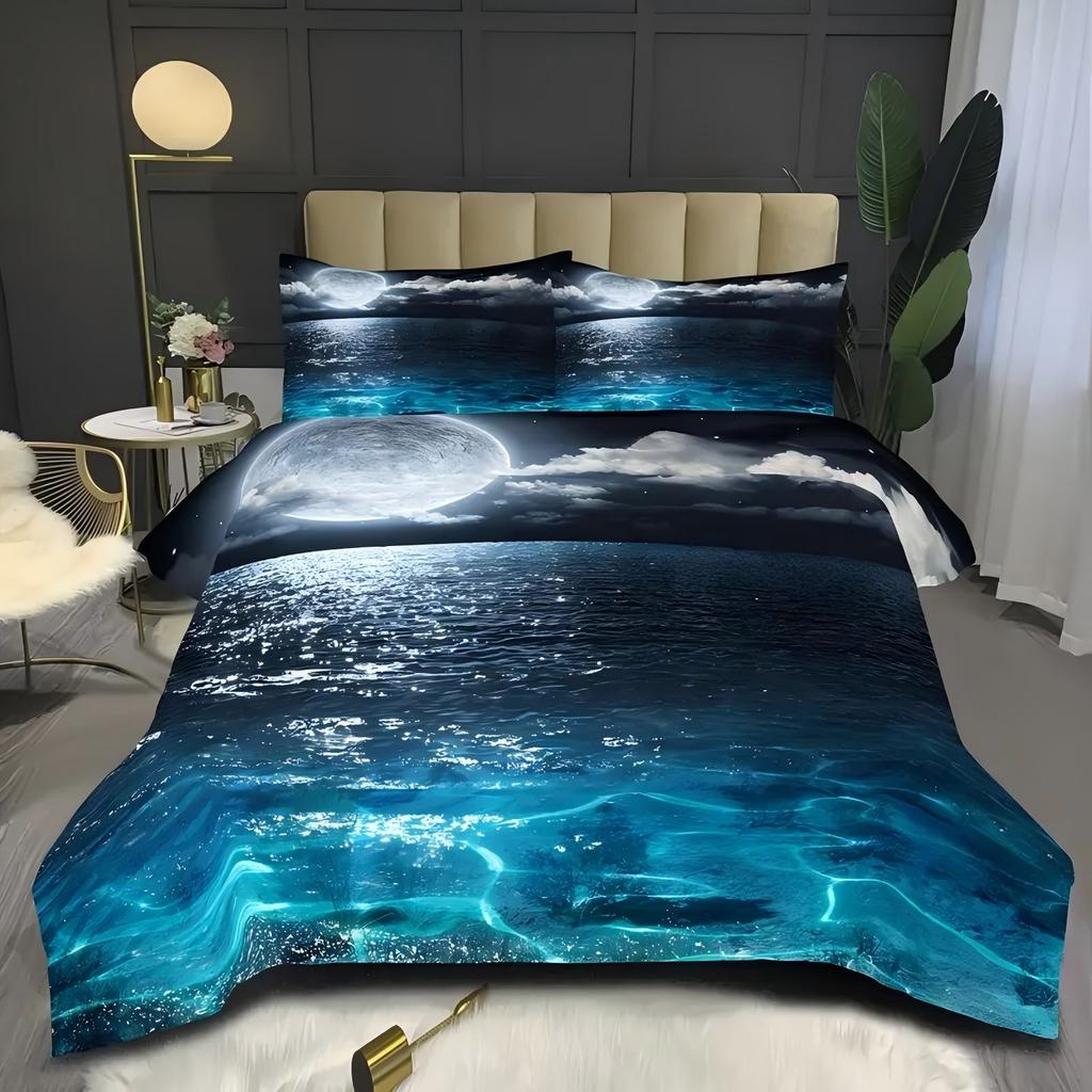 Comforter Seaside Moonlight Night Scene 3D Printed Summer Modern Simplicity Style Soft Comfortable Bedding
