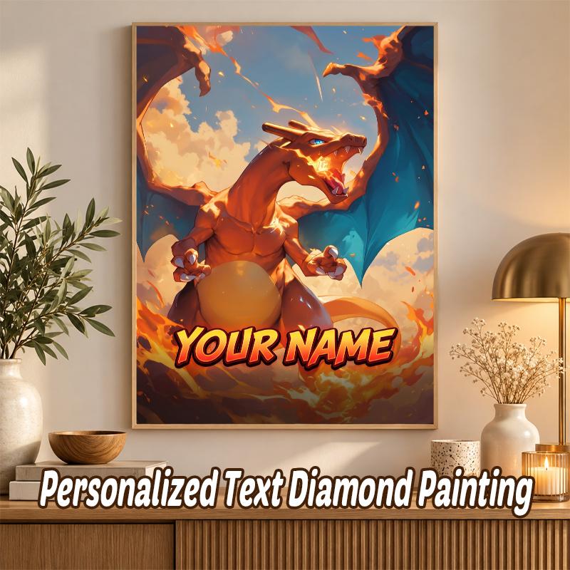 Charizard Custom Name Diamond Painting Personalized 5D Full Drill DIY Diamond Art Home Decor