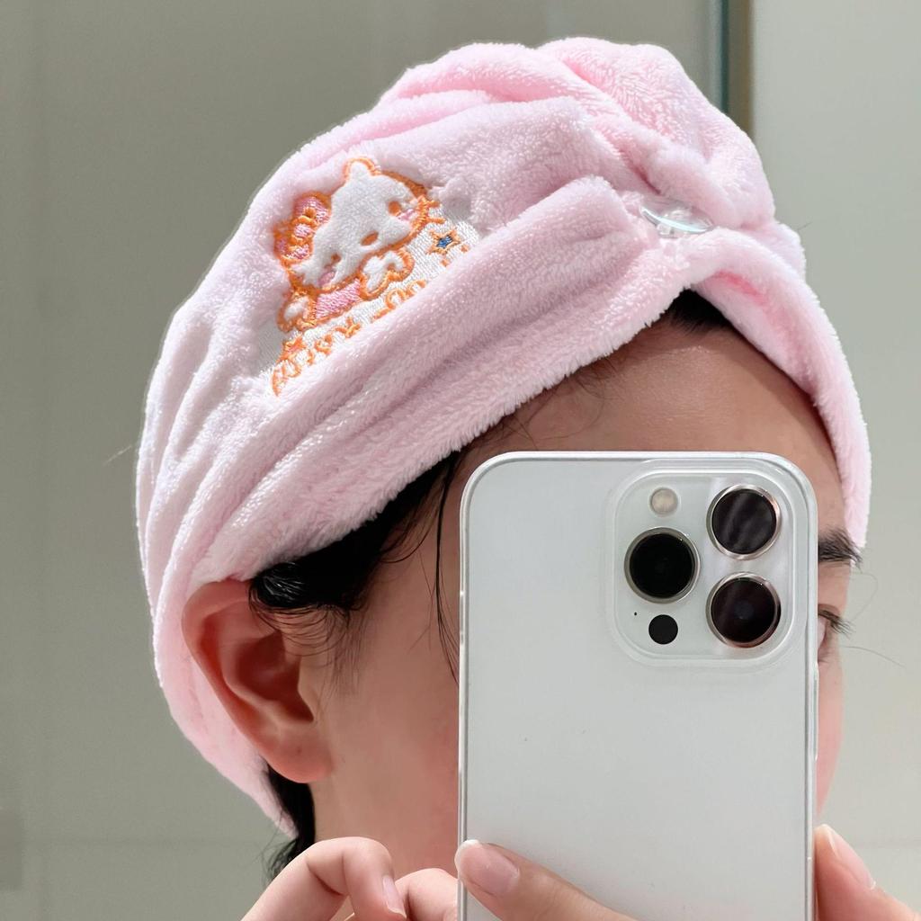 Naughty KT Cat Pink Quick-Dry Coral Fleece Hair Towel Cap
