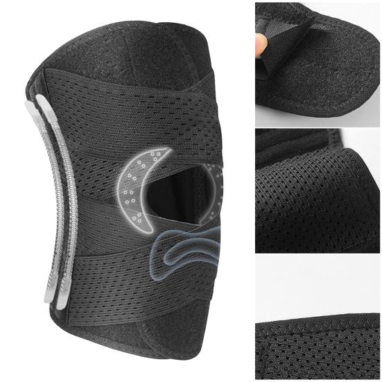 Åben Patella Knæbandage med Sidestabilisator Smertelindring Justerbar Knækompressionshylster Meniskskade Genopretning Knæstøtte Wrap