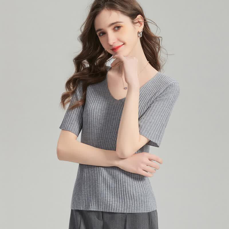 Snowforte Women's Silk Blend Striped V-Neck Knit Tee