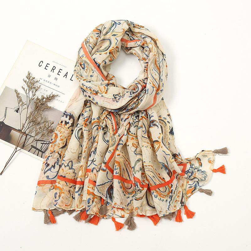 Fashion Luxury Ink Painting Floral Tassel Viscose Shawl Scarf Lady High Quality Wrap Pashmina Stole Bufandas Muslim Hijab