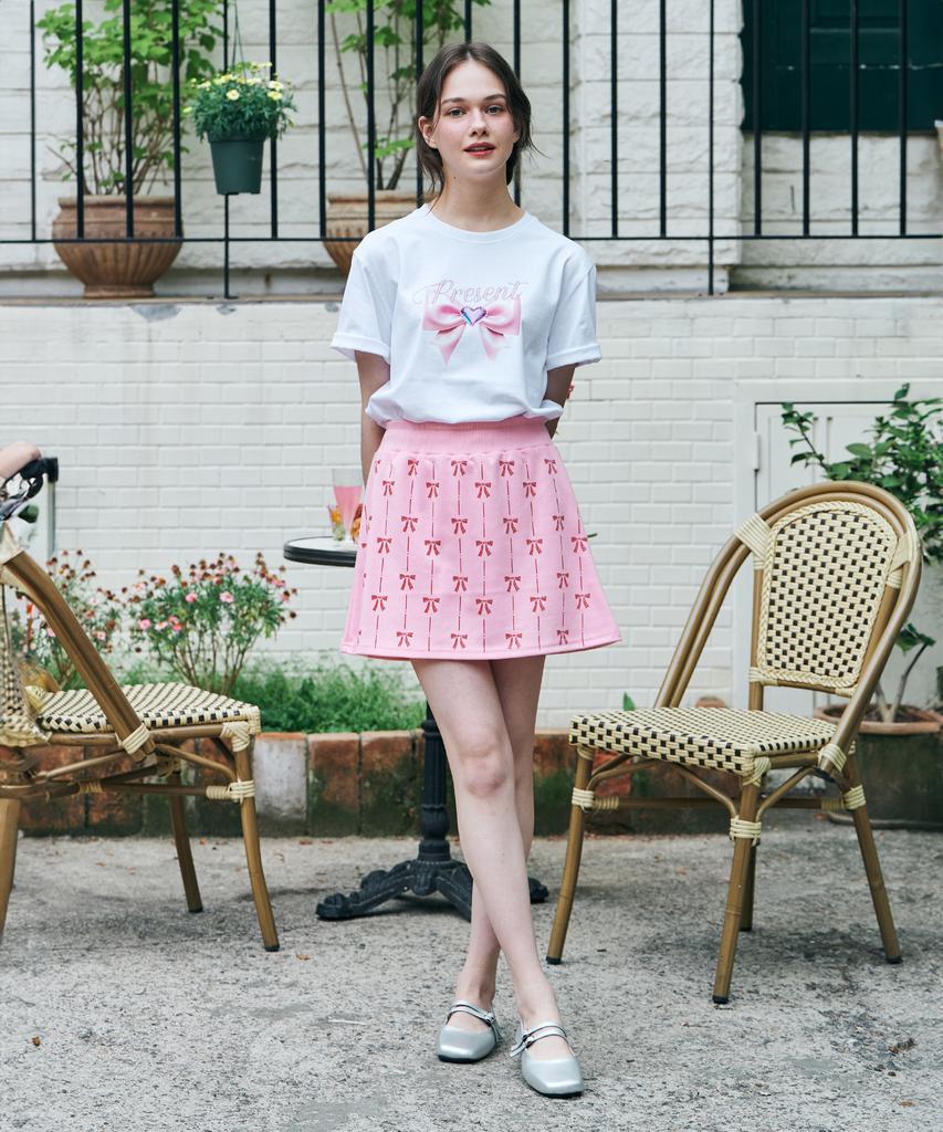 Metapeo Met Ribbon Print Skirt Pants Pink