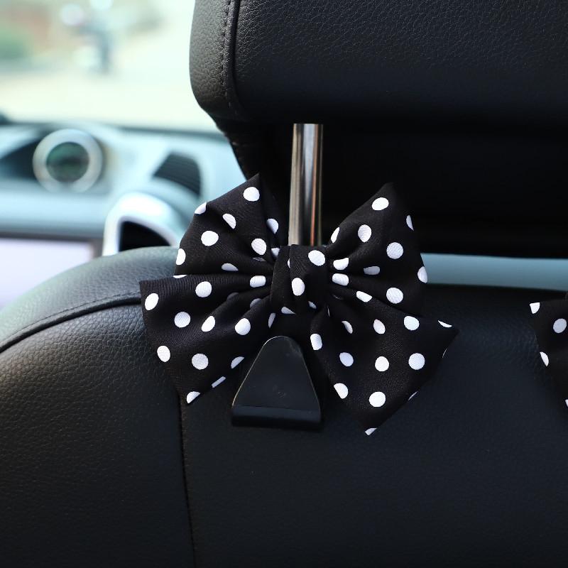 1Pc Car Seat Back Hook Polka Dot Bow Hanging Holder Car Storage Hanger Interior Accessories Female Automobile Practical Hook