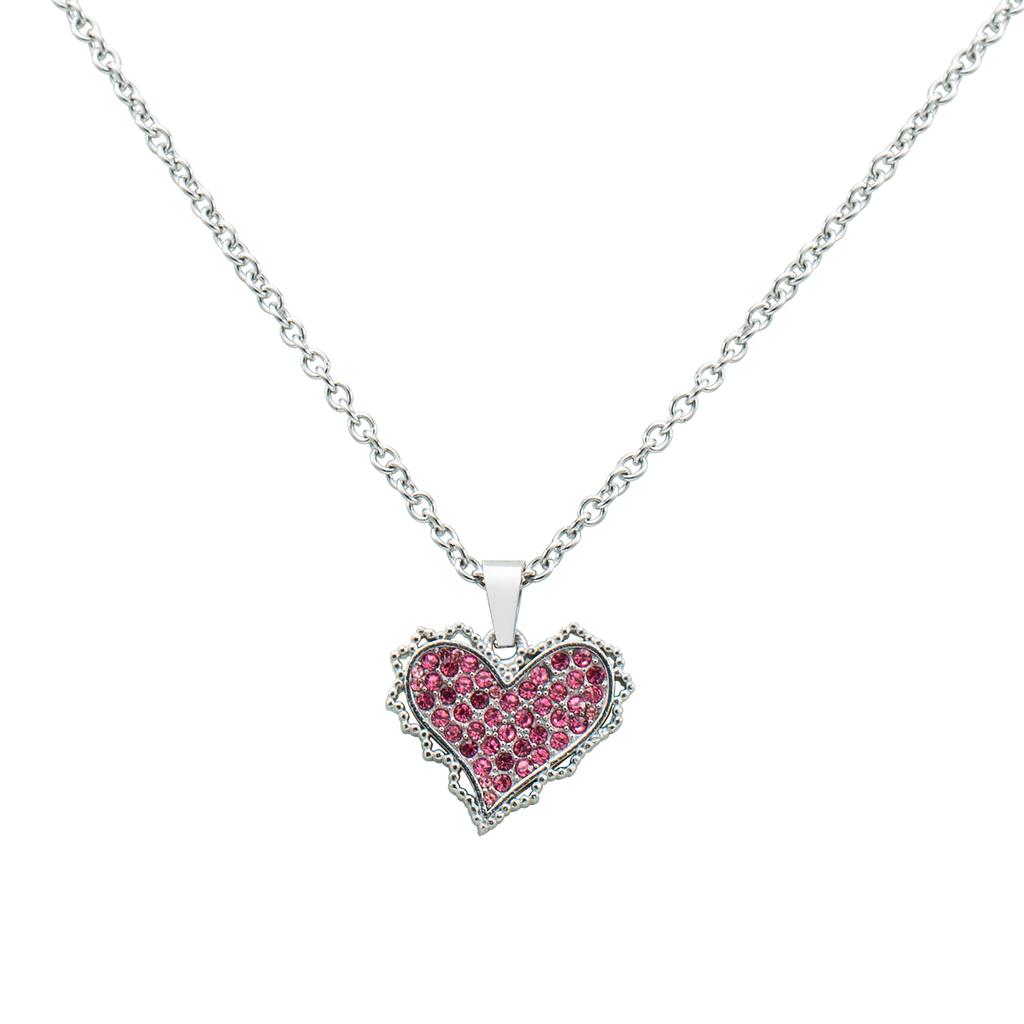 Punk Trend Sweet Cool Sweater Chain Stainless Steel Pink Zircon Love Necklaces for Birthday Present