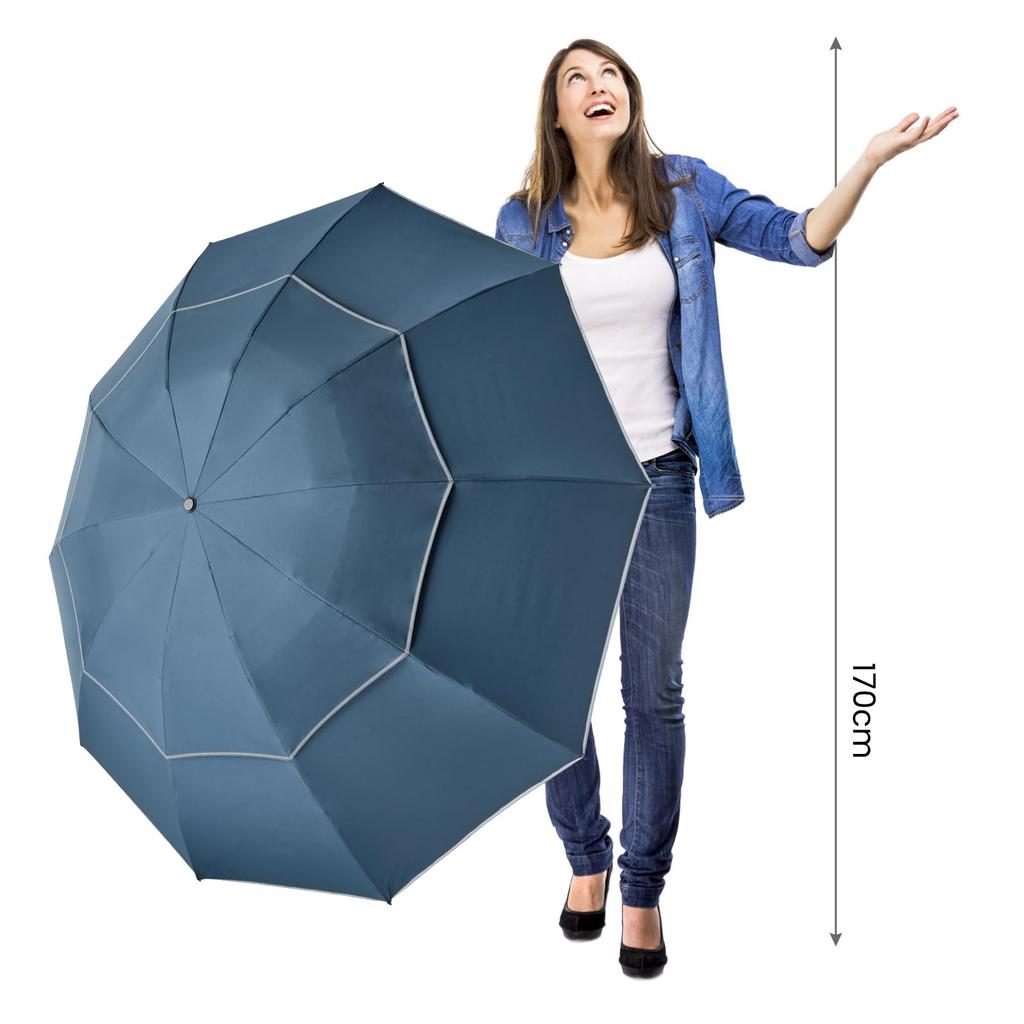 G4Free Windproof Inverted Umbrella with Reflective Large Compact Reverse Golf Umbrella for Double Canopy Travel Umbrella with Auto 62-inch Stripes,