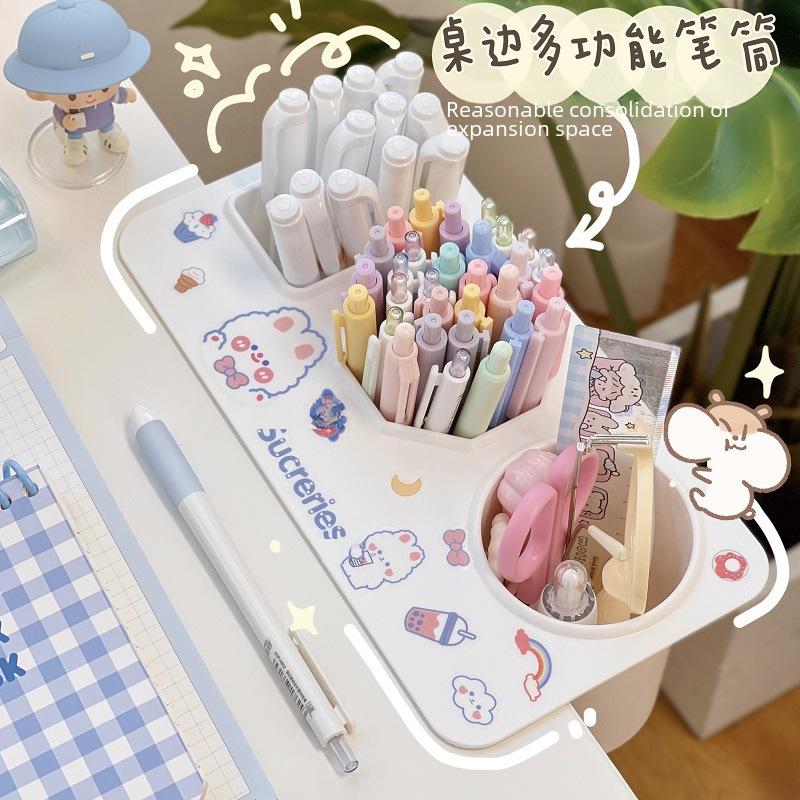 Desk-Side Multifunctional Pen & Makeup Brush Holder - Stylish Student Stationery Wall Organizer