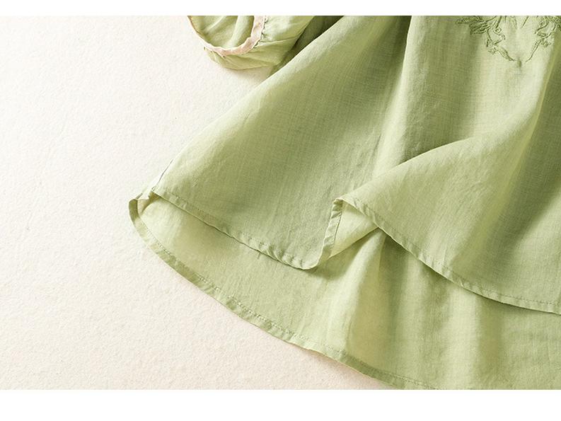 2025 Women's Summer Cotton Linen Embroidered V-Neck Loose Retro Pullover Shirt