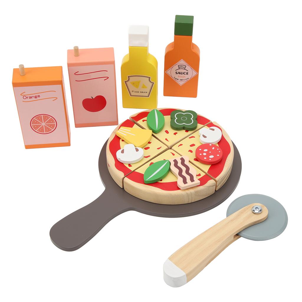 Pizza Play Food Toy Wooden Educational High Simulation Pizza Toy Set for Kids Children