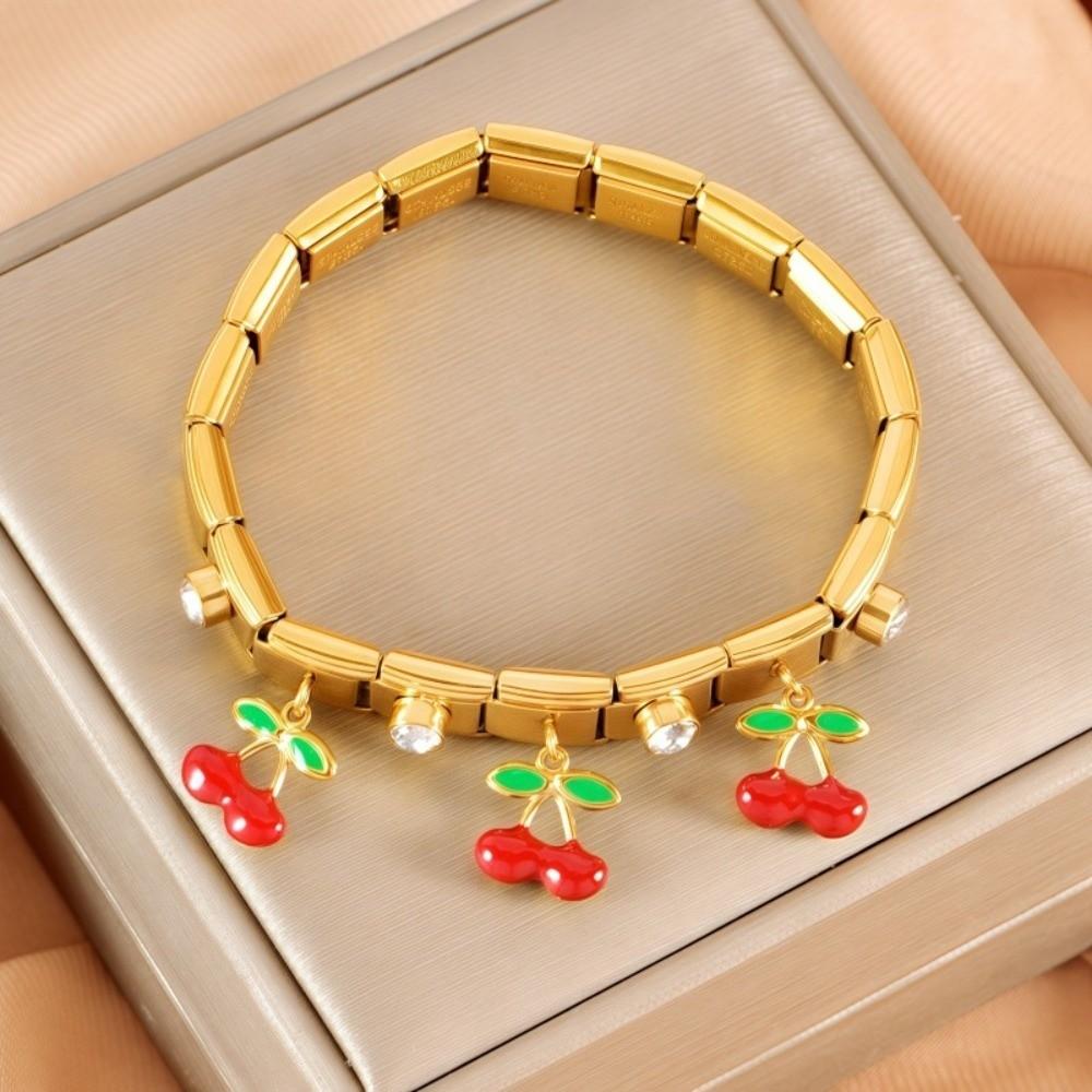 Crystal Fruit Pendant Bangle Elastic Stainless Steel Bracelet Geometric Square Bracelet  Vacation