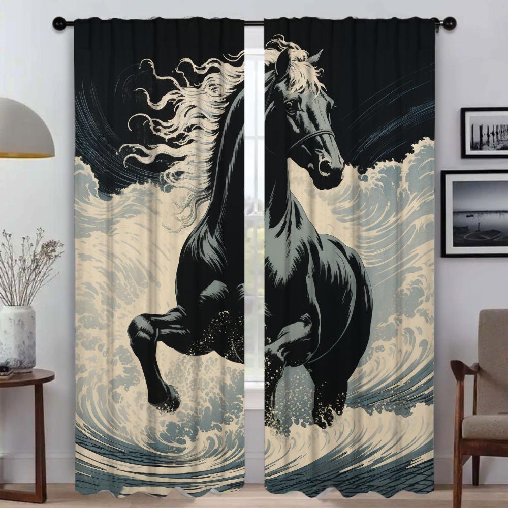 Horse Curtains for Living Room Curtain Partition Halloween Decoration Home Interior Curtains 2 Pieces Tulle for Bedroom Shades