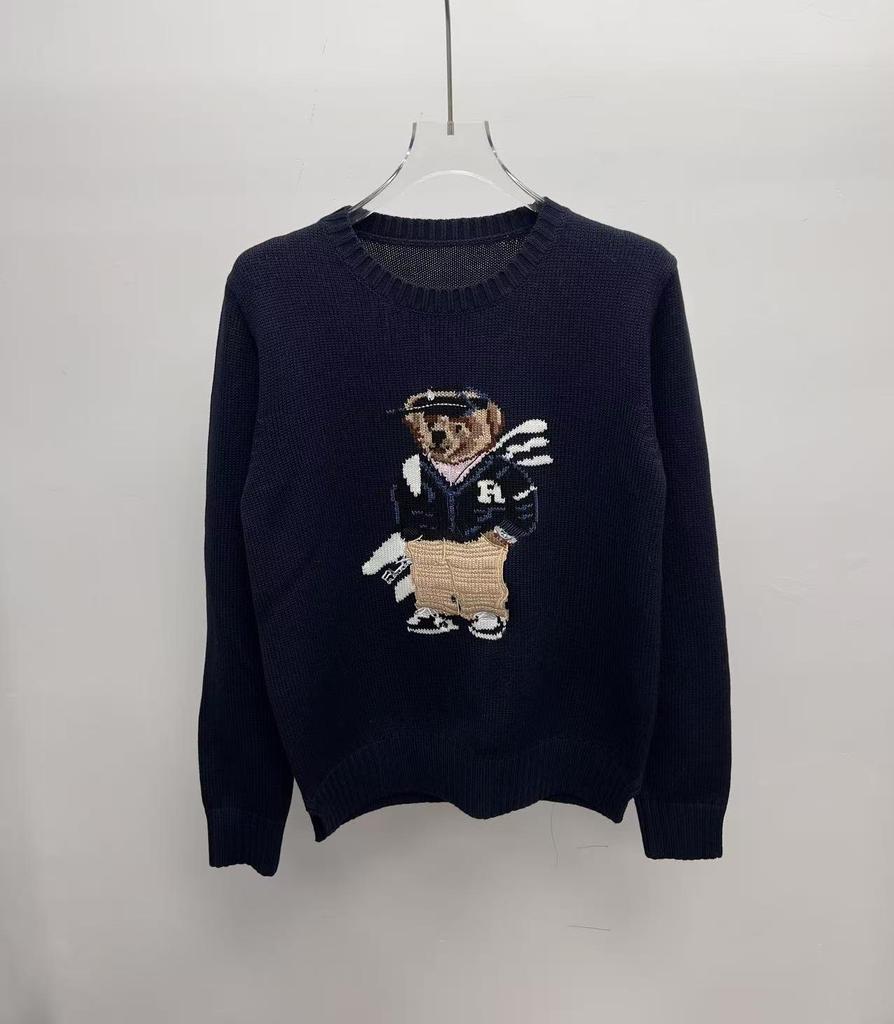 2025 R.L Wool Blend Cartoon Bear Round Neck Sweater - Women's Autumn/Winter Versatile Embroidered Style