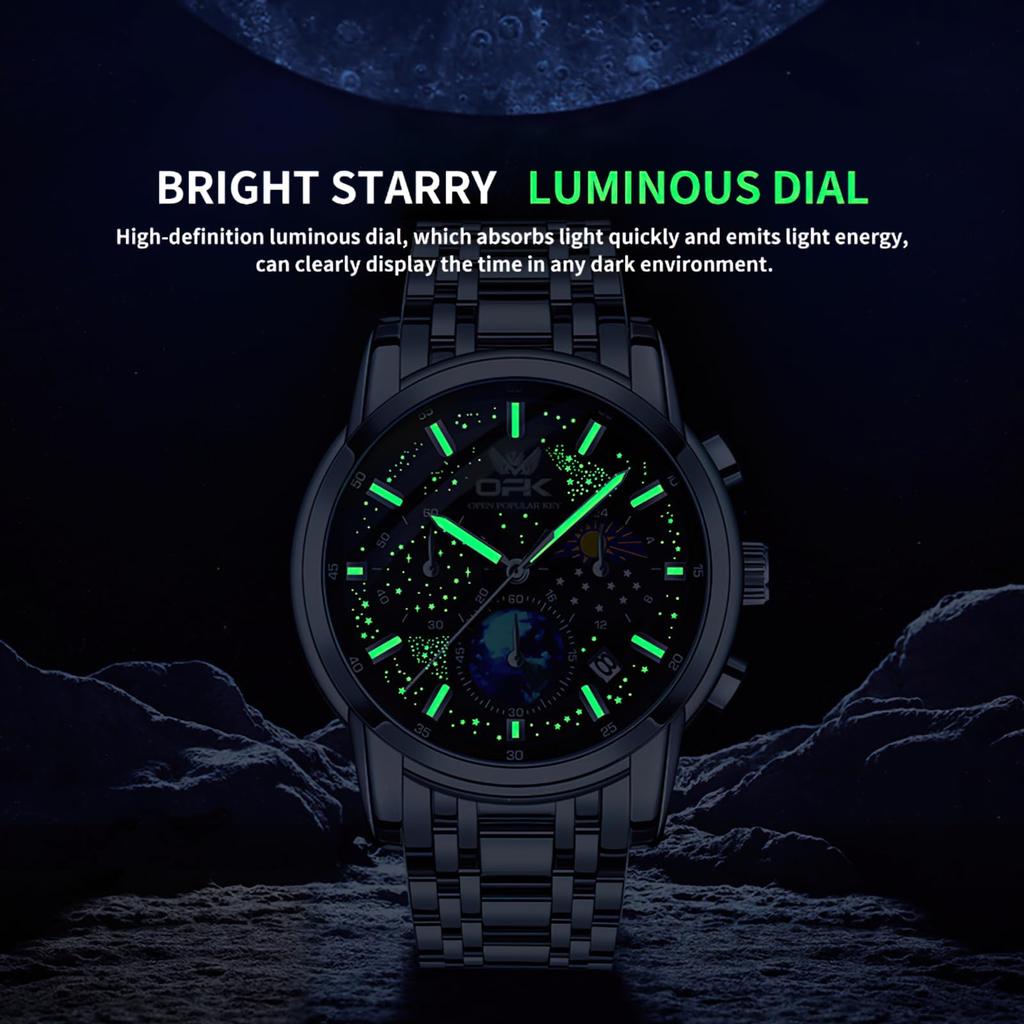 Analoge Business-Uhr mit wasserdichtem Kalender und grünem Edelstahlarmband für Herren,