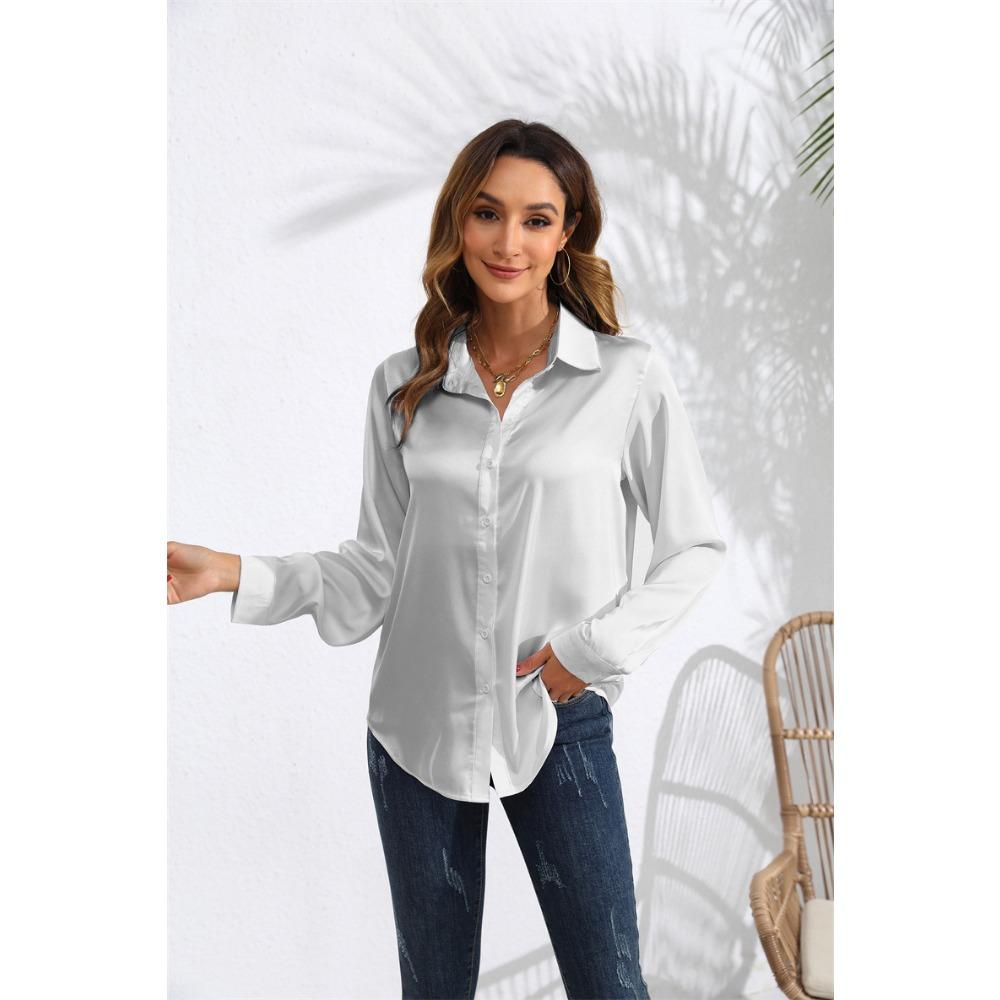 Nuova Camicia a Maniche Lunghe Tinta Unita da Donna per Primavera ed Estate