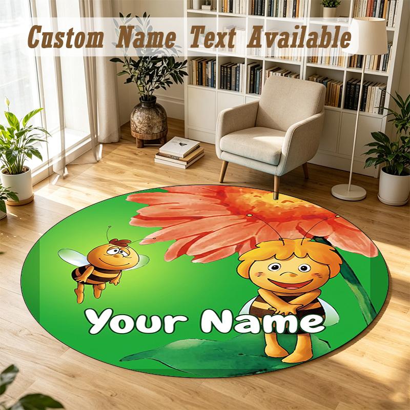 Die Biene Maja Personalized Round Rug Support Custom Name, Soft Home Decor Mat