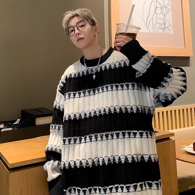 Herren Winter gestreifter Farbblock Pullover - Locker & Stylischer Strickpullover für Teenager & Jungen