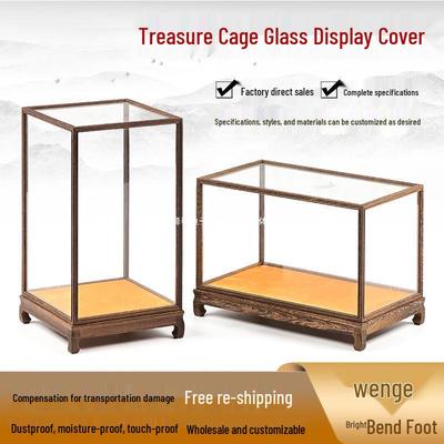 Glass Wood Treasure Cage Ornament: Dustproof Display Box for Antique Guanyin Buddha Statue and Wenwan Collection.