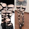 Black Punk Goth Personality Hole Fishnet Socks Y2K Millennial Babes Jk Black Stockings Women Bottom Knee Socks