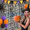 Decorative Festive Curtain Halloween Skull Foil Fringe Curtain, Iridescent Disposable Tablecloth, Pattern Party Decor Table Cover Tinsel Backdrop for