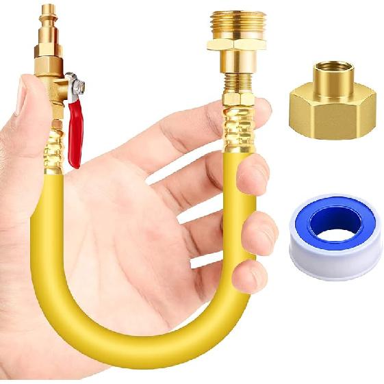 RV Winterizing Kit Water Line Blowout Adapter Fitting With Shut Off Valve, 12" RV Winterizer Blow Out Plug To 3/4" Garden Sprinkler Hose Faucet Boat