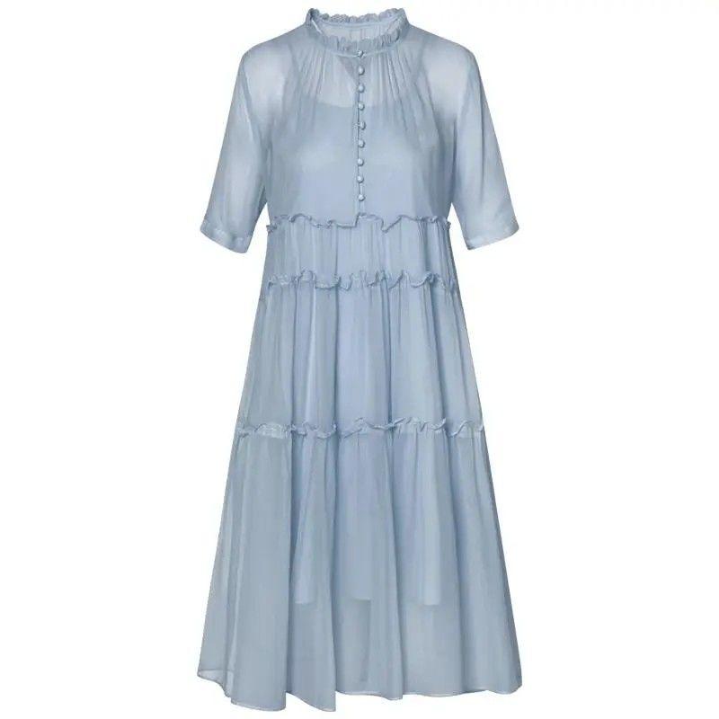 Women's Spring and Summer Round Neck Plus Size Loose Temperament Thin Medium-length Skirt