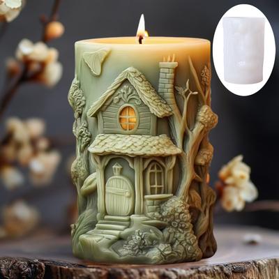 Dom Magii Cylinder Reliefowy Świeca Silikonowa Forma Prezent na Halloween Zamek Elfów Magicznych Forma Cylinder z Żywicy Dom Diabła Gipsowe Formy