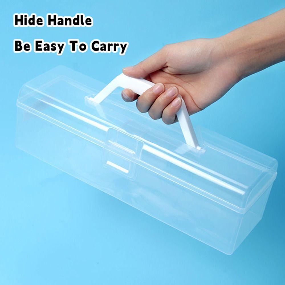 Plastic Clear Storage Box With Handle Students Portable Marker Pen Storage Holder Case Calligraphy Toolbox for Art Students