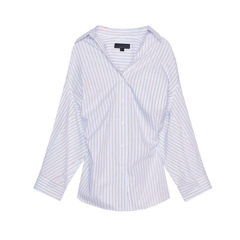 Summer New Product Women's Clothes Stripes Loose Poplin Long Sleeves Shirt 3520608 3067017 2020458