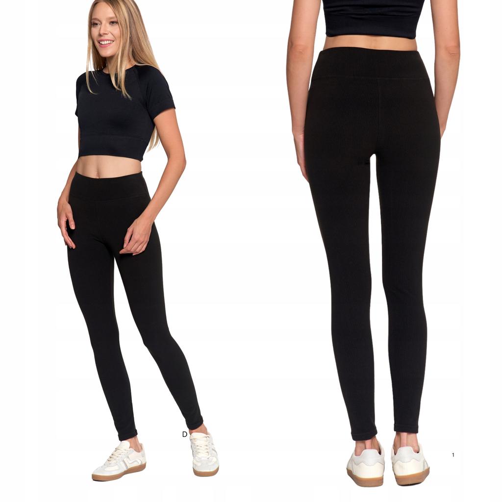 Long Women's Leggings High Waist Ribbed Sport Fit MORAJ L/XL BLACK