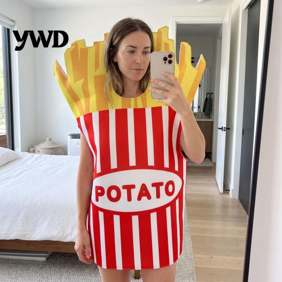 Funny Hot Dog Costume Adults Fast Food Costume, Unisex Hamburger French Fries Stage Performance Cosplay Dress Up Outfit for Halloween Holiday Party