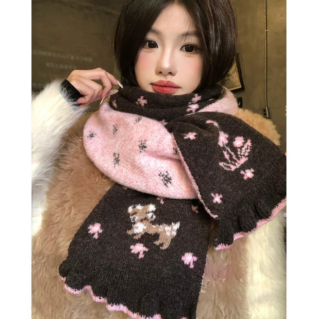 Double-sided knitted deer scarf female winter Korean atmosphere thickened to keep warm student couple wool small scarf neck protection