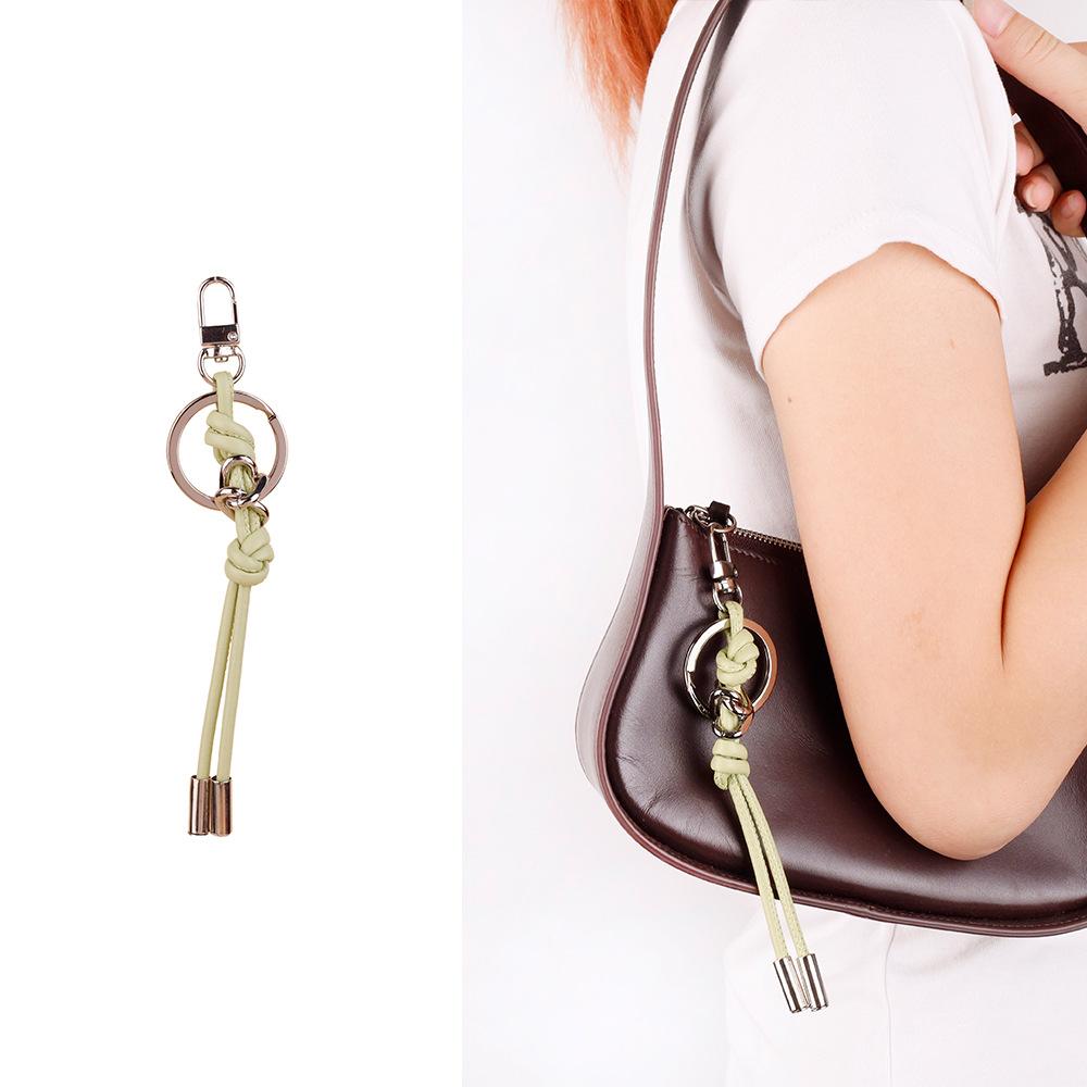 ins style candy color versatile simple and small double knot PU leather rope mobile phone lanyard accessories bag pendant keychain