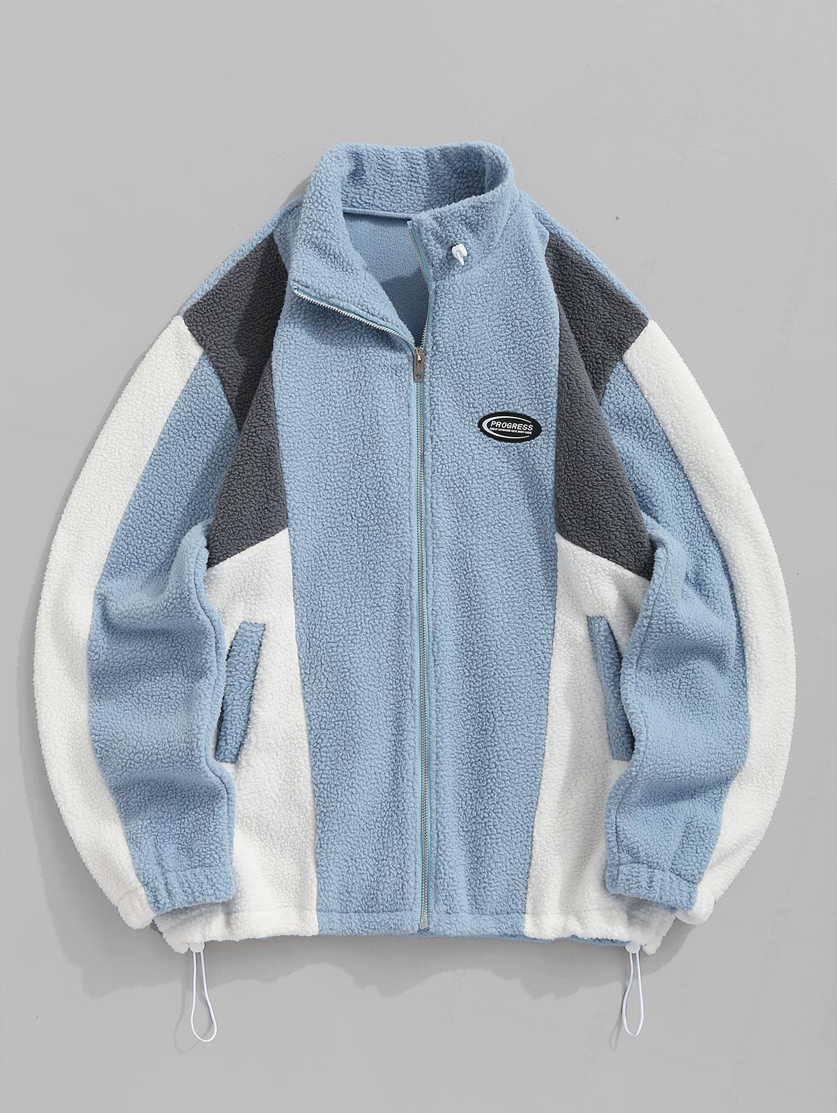 

Флисовая куртка колор-блок, пушистая, на молнии, с кулиской и аппликацией XXL синий