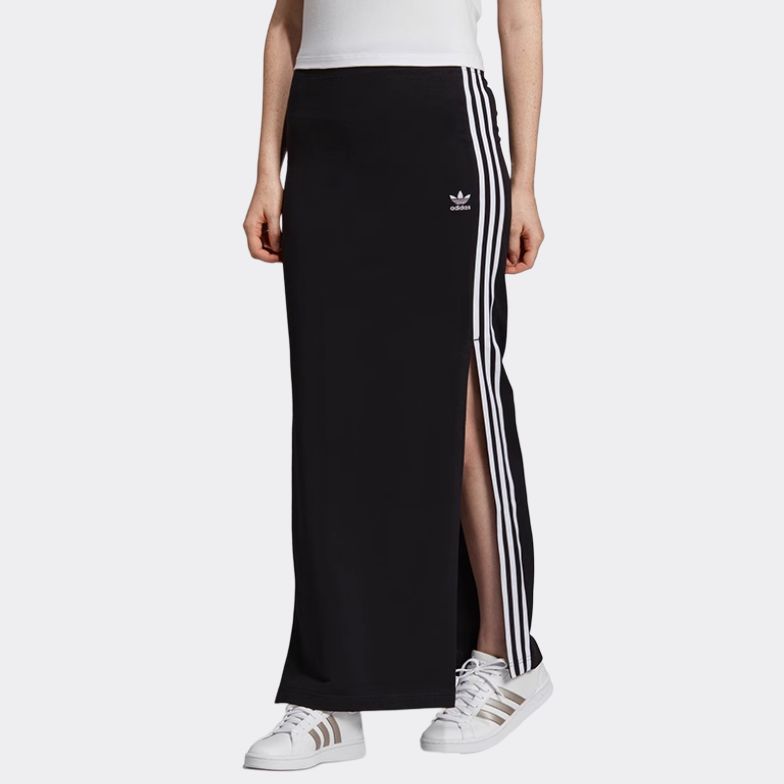 Adidas Originals Sports Lifestyle Series Striped Fashion Comfortable Breathable Mid-Rise Casual Long Skirt Women skirts Black FH7994