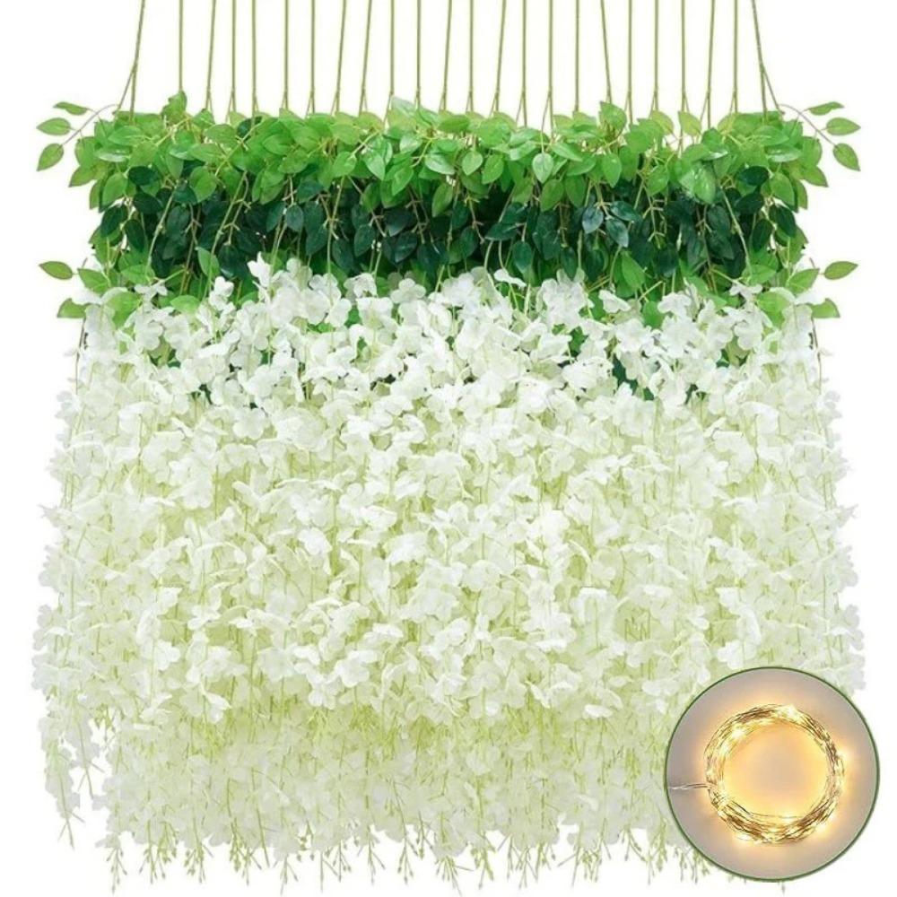 

5/10Pcs Artificial Hanging Flower 110cm Silk Wisteria Vine with Lights Garland Wedding Decoration Party Garden Home Room Decor 5Pcs