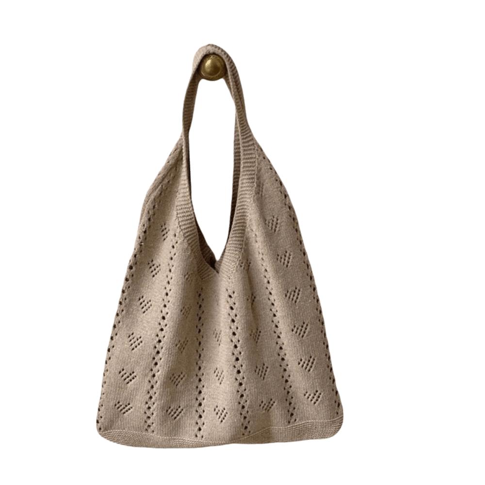 

Elastic Hollow Knitted Shoulder Bags Heart-Shaped Shopping Bags Versatile Crochet Tote Bags Daily хаки