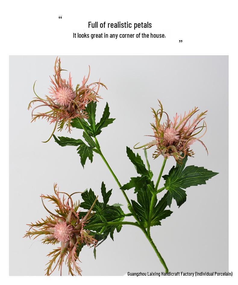 Eryngium 3-Head Artificial Flower for Wedding Decor and Home Arrangements